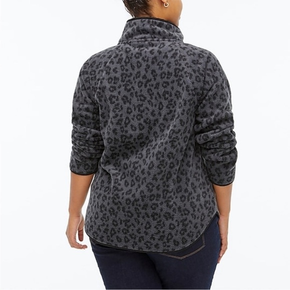J. Crew Factory Gray Leopard Print Quilted Fleece Snap Pullover - Picture 5 of 7